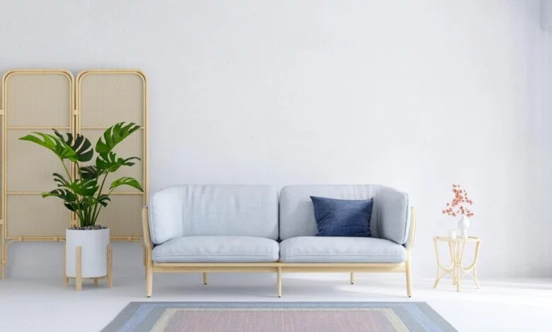 Gray Sofa White Living Room with Copy Space - Minimalist Design Principles